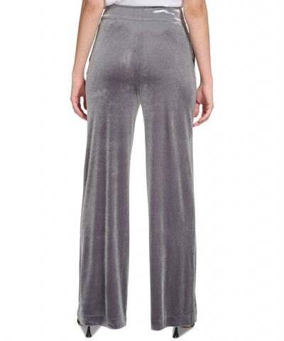 Women's Velvet Wide Leg Pants Gray $22.19 Pants