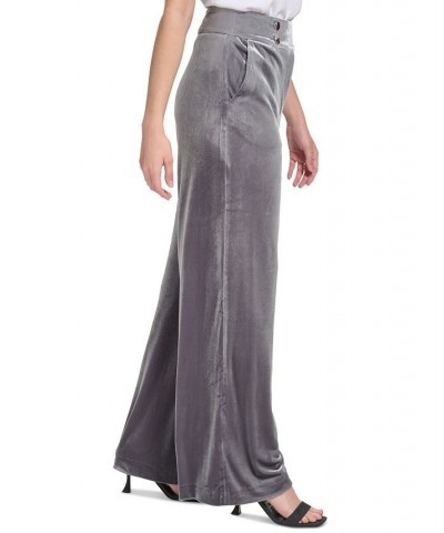 Women's Velvet Wide Leg Pants Gray $22.19 Pants