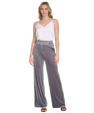 Women's Velvet Wide Leg Pants Gray $22.19 Pants