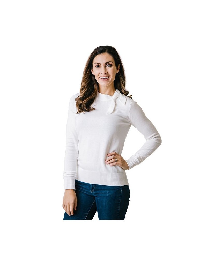 Womens' Organic Cotton Tie-Neck Sweater White $19.76 Sweaters