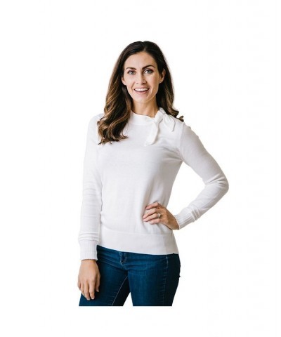 Womens' Organic Cotton Tie-Neck Sweater White $19.76 Sweaters