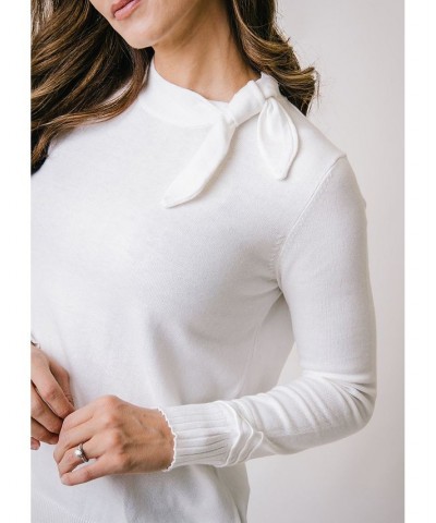 Womens' Organic Cotton Tie-Neck Sweater White $19.76 Sweaters