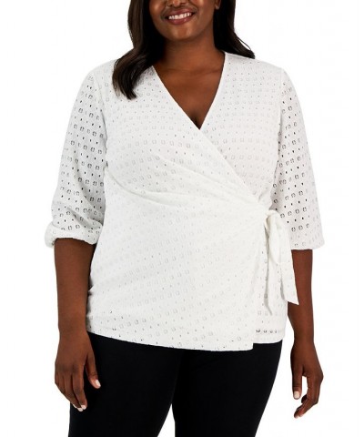 Plus Size Dot Lace Wrap Top White $44.01 Tops