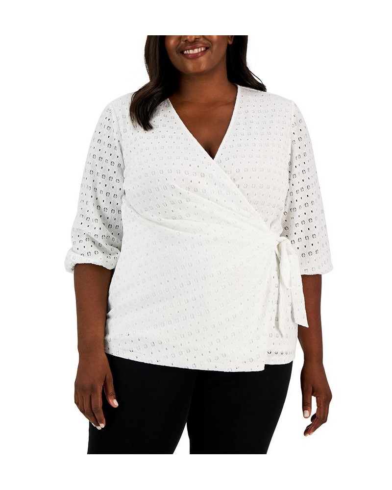 Plus Size Dot Lace Wrap Top White $44.01 Tops