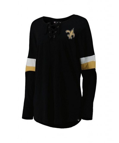 Women's Black New Orleans Saints Athletic Varsity Lace-Up Long Sleeve T-shirt Black $22.05 Tops