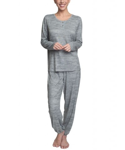 Plus Size Relaxed Butter-Knit Henley Pajama Set Gray $24.36 Sleepwear