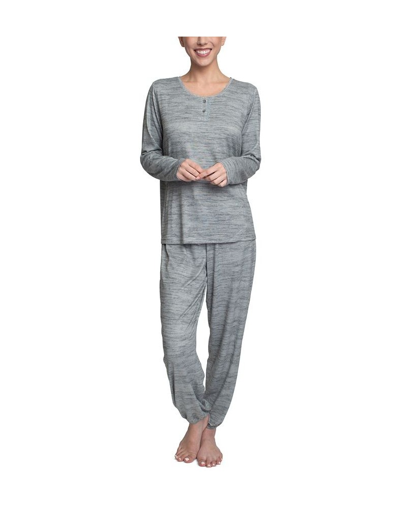 Plus Size Relaxed Butter-Knit Henley Pajama Set Gray $24.36 Sleepwear