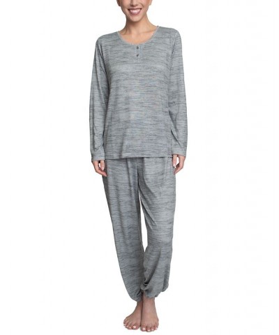 Plus Size Relaxed Butter-Knit Henley Pajama Set Gray $24.36 Sleepwear