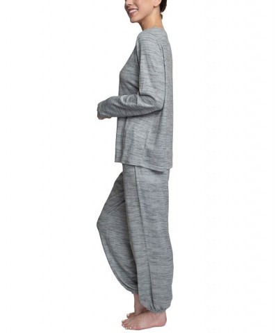 Plus Size Relaxed Butter-Knit Henley Pajama Set Gray $24.36 Sleepwear