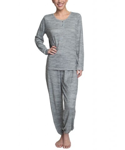 Plus Size Relaxed Butter-Knit Henley Pajama Set Gray $24.36 Sleepwear