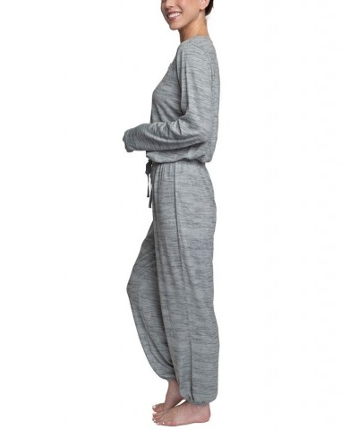 Plus Size Relaxed Butter-Knit Henley Pajama Set Gray $24.36 Sleepwear