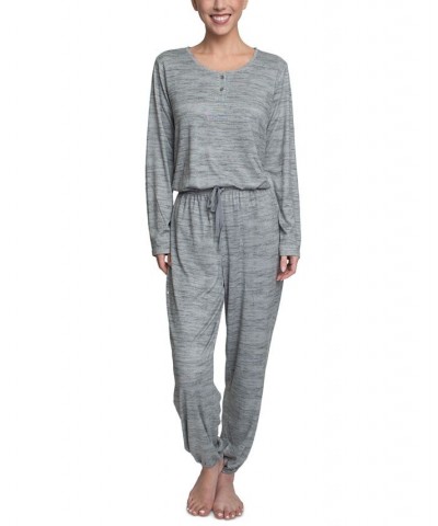 Plus Size Relaxed Butter-Knit Henley Pajama Set Gray $24.36 Sleepwear