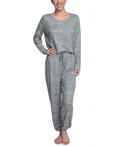 Plus Size Relaxed Butter-Knit Henley Pajama Set Gray $24.36 Sleepwear