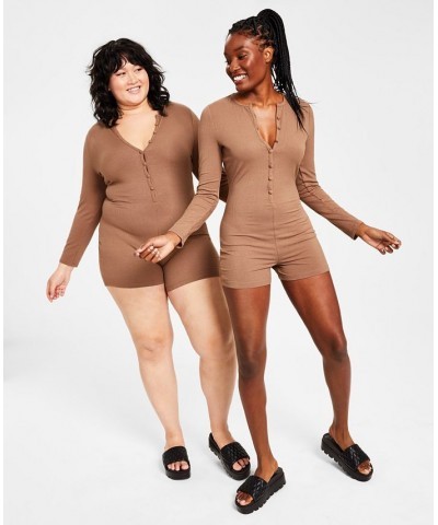 Style Not Size Women's and Plus Size Solid Romper Tan/Beige $10.03 Sleepwear