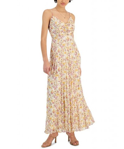 Imelda Pleated Metallic Dress Yellow Floral $53.55 Dresses