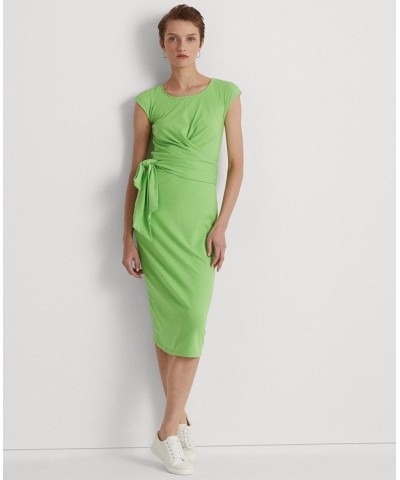 Women's Belted Jersey Dress Green $23.28 Dresses