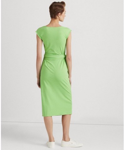 Women's Belted Jersey Dress Green $23.28 Dresses