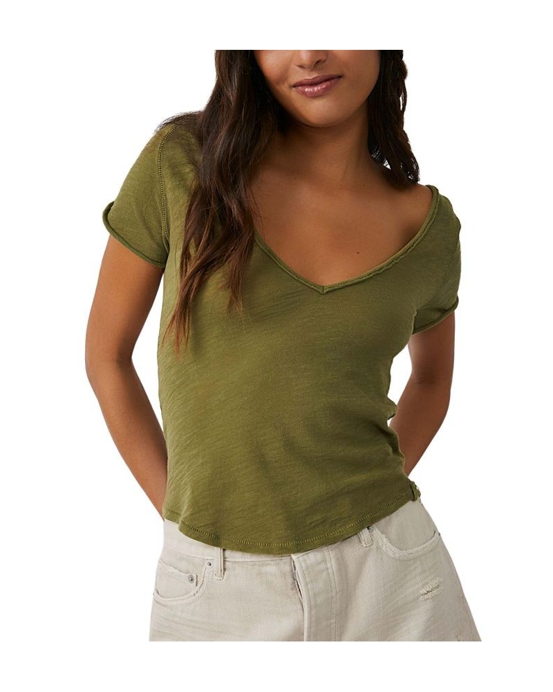 Women's Sunny Days Ahead V-Neck Cotton T-Shirt Green $28.32 Tops