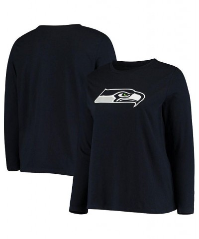 Women's Branded College Navy Seattle Seahawks Plus Size Primary Logo Long Sleeve T-shirt Navy $20.27 Tops