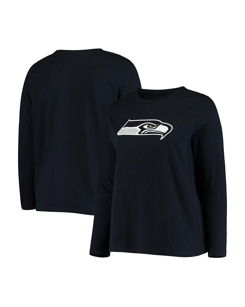 Women's Branded College Navy Seattle Seahawks Plus Size Primary Logo Long Sleeve T-shirt Navy $20.27 Tops