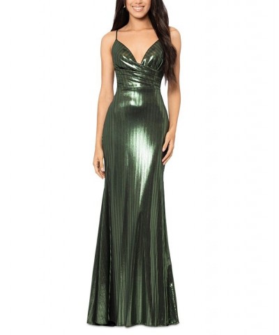 Women's Metallic V-Neck Gown Green $119.97 Dresses