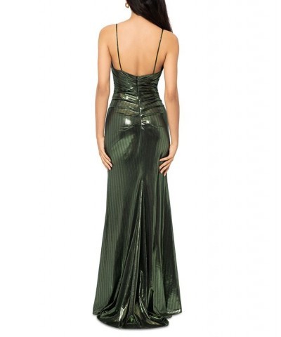 Women's Metallic V-Neck Gown Green $119.97 Dresses