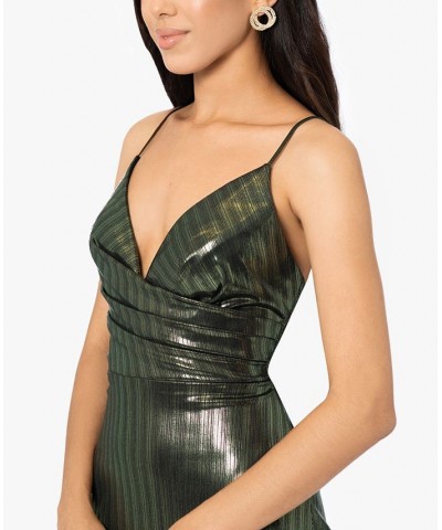 Women's Metallic V-Neck Gown Green $119.97 Dresses