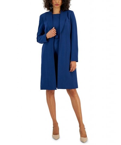 Women's Longline Jacket Topper & Belted Sleeveless Sheath Dress Blue Flower $162.00 Suits