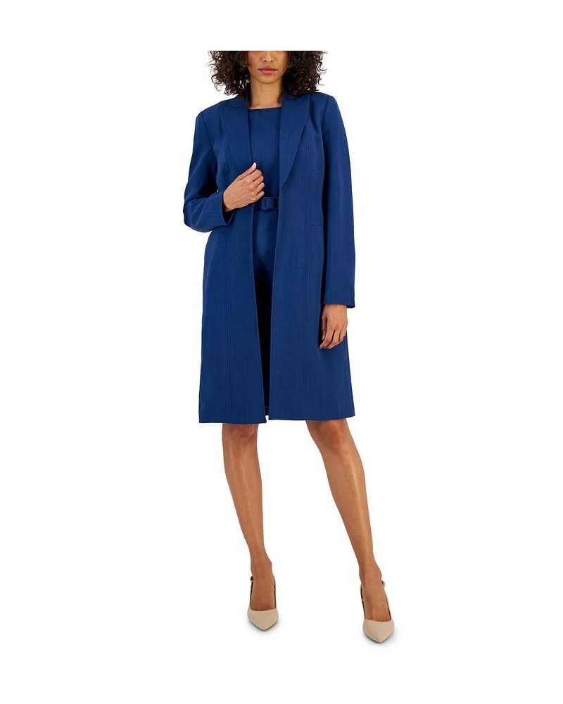 Women's Longline Jacket Topper & Belted Sleeveless Sheath Dress Blue Flower $162.00 Suits