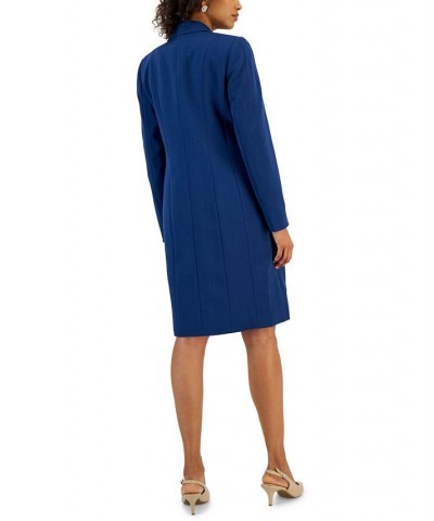 Women's Longline Jacket Topper & Belted Sleeveless Sheath Dress Blue Flower $162.00 Suits