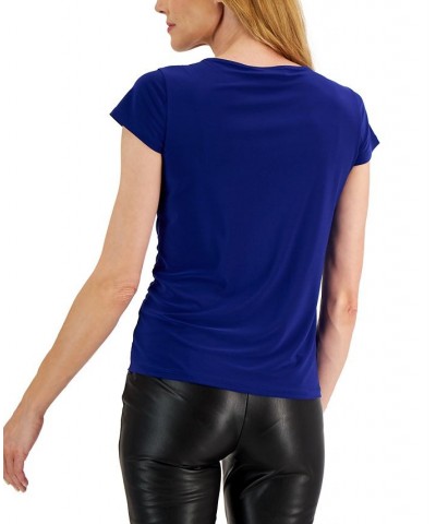 Women's Cowl-Neck Short-Sleeve Top Royal Blue $16.66 Tops