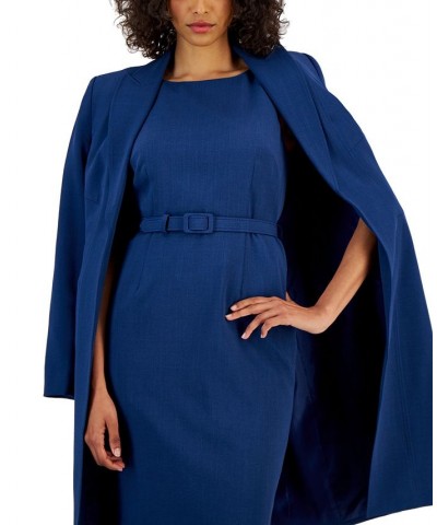 Women's Longline Jacket Topper & Belted Sleeveless Sheath Dress Blue Flower $162.00 Suits