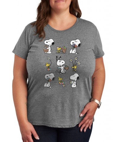 Plus Size Trendy Peanuts Graphic T-shirt Gray $9.89 Tops