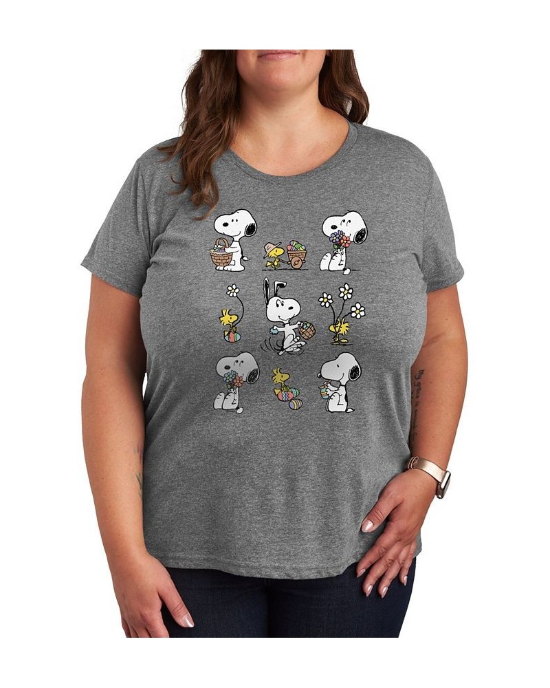 Plus Size Trendy Peanuts Graphic T-shirt Gray $9.89 Tops