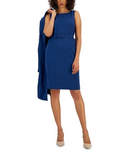 Women's Longline Jacket Topper & Belted Sleeveless Sheath Dress Blue Flower $162.00 Suits