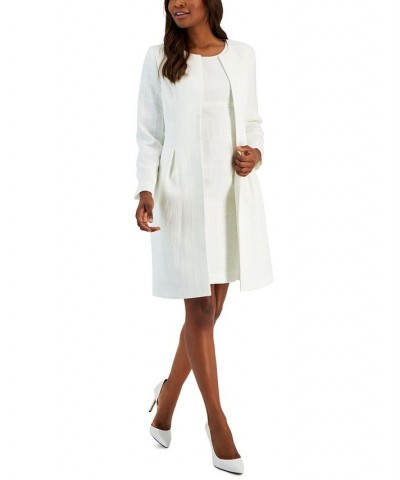 Women's Jacquard Long Jacket & Sheath Dress Regular and Petite Sizes White $60.80 Suits