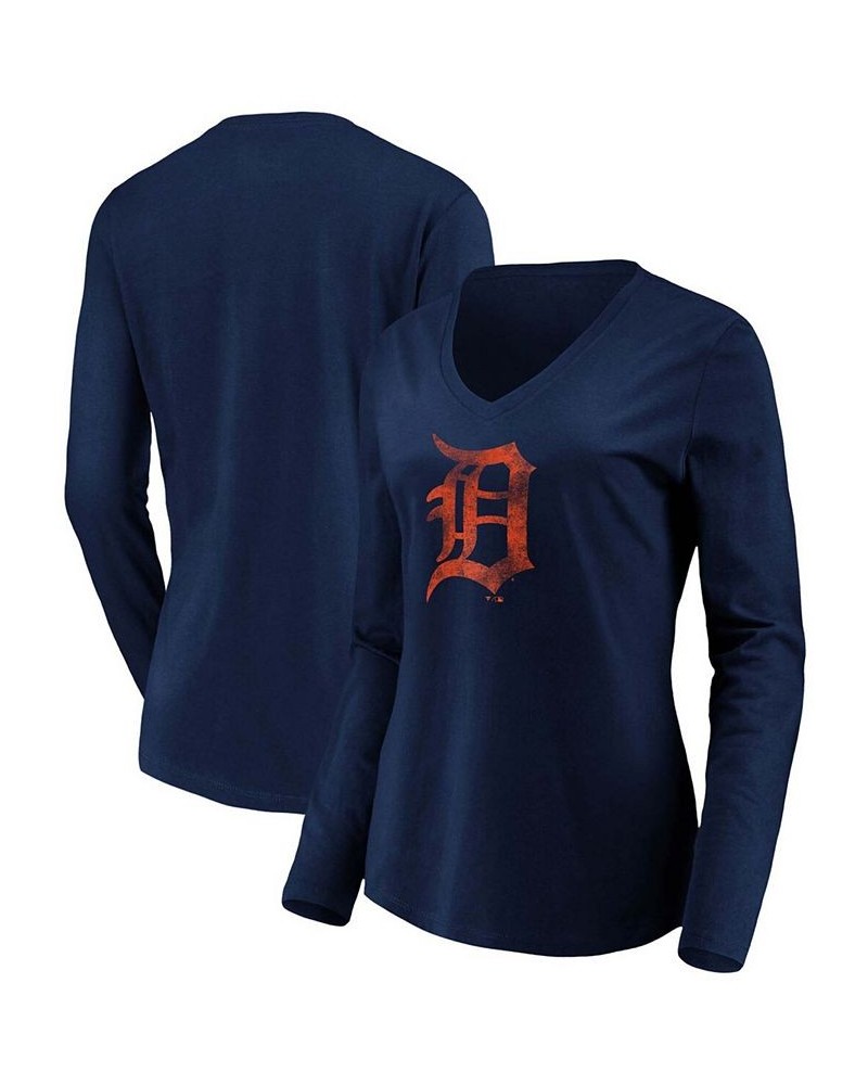 Women's Navy Detroit Tigers Core Team Long Sleeve V-Neck T-shirt Navy $26.99 Tops