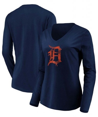 Women's Navy Detroit Tigers Core Team Long Sleeve V-Neck T-shirt Navy $26.99 Tops