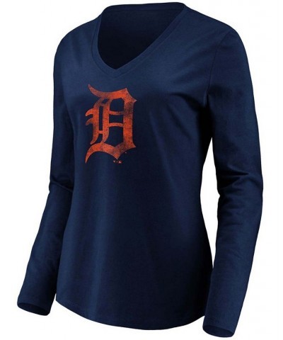 Women's Navy Detroit Tigers Core Team Long Sleeve V-Neck T-shirt Navy $26.99 Tops