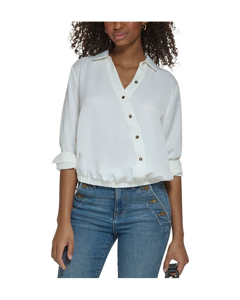 Women's Long-Sleeve Crossover-Button Top White $51.74 Tops