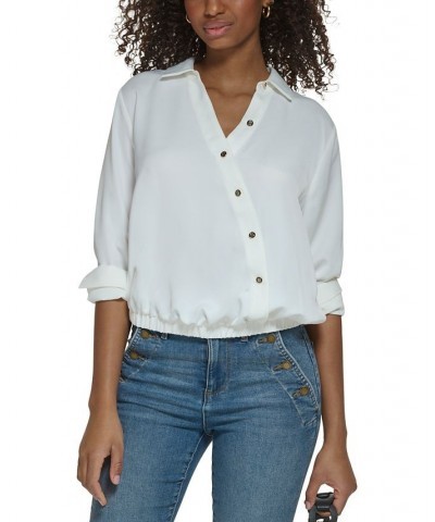 Women's Long-Sleeve Crossover-Button Top White $51.74 Tops