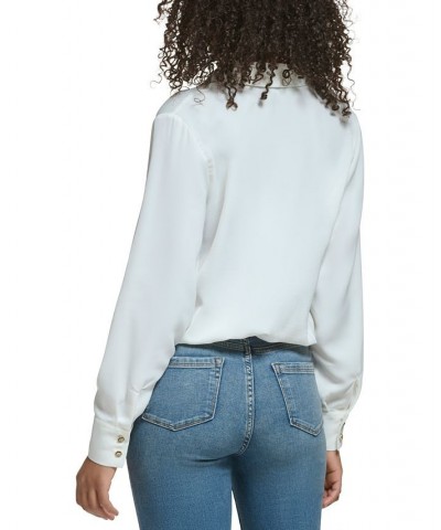 Women's Long-Sleeve Crossover-Button Top White $51.74 Tops