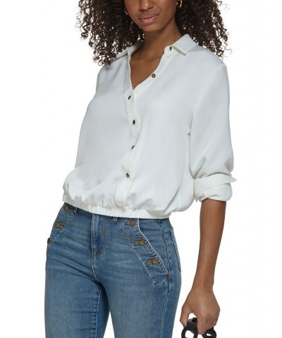 Women's Long-Sleeve Crossover-Button Top White $51.74 Tops