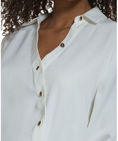 Women's Long-Sleeve Crossover-Button Top White $51.74 Tops