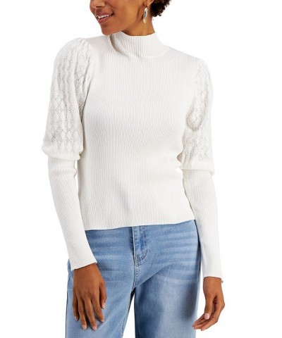 Juniors' Pointelle-Sleeve Sweater Spiritual Vanilla $17.09 Sweaters