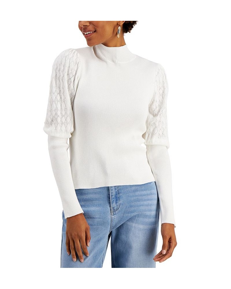 Juniors' Pointelle-Sleeve Sweater Spiritual Vanilla $17.09 Sweaters