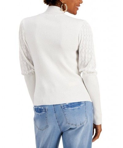 Juniors' Pointelle-Sleeve Sweater Spiritual Vanilla $17.09 Sweaters