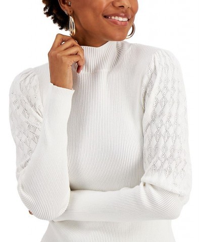 Juniors' Pointelle-Sleeve Sweater Spiritual Vanilla $17.09 Sweaters