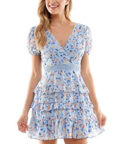 Juniors' Textured Tiered Ruffled Dress Blue/peach $28.91 Dresses