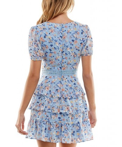 Juniors' Textured Tiered Ruffled Dress Blue/peach $28.91 Dresses